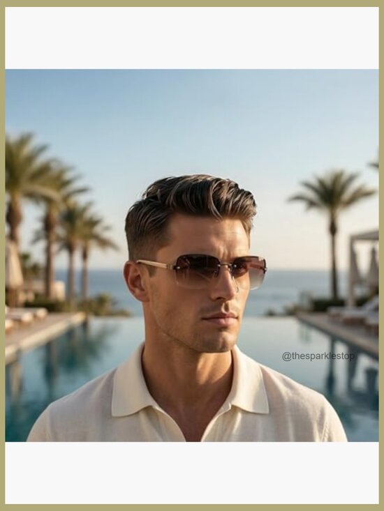 Semi-Rimless Rectangular Sunglasses with UV400 Protection main image 4